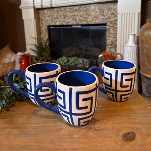 Set Of 3 Coton Colors by Laura Johnson Blue & White Geometric Design Mugs
